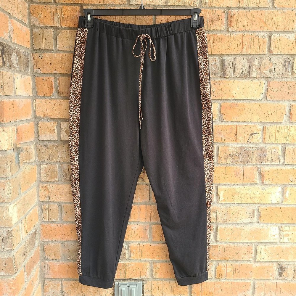 Shein Womens Black Pants Jegging Animal print Side Elastic Waist Size 3XL